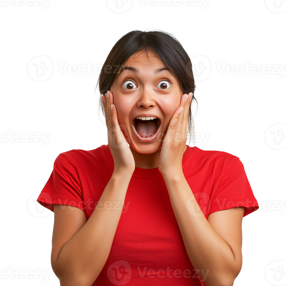 Amazed woman dressed in red png