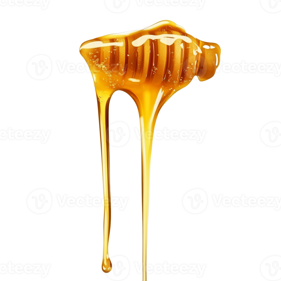 Raw, Unfiltered Honey Flowing from a Wooden Honey Stick png