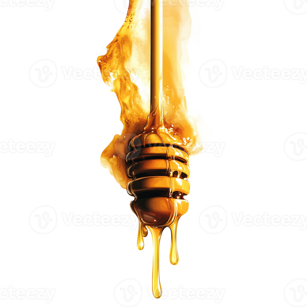 A honey dripping from a stick on a black background png