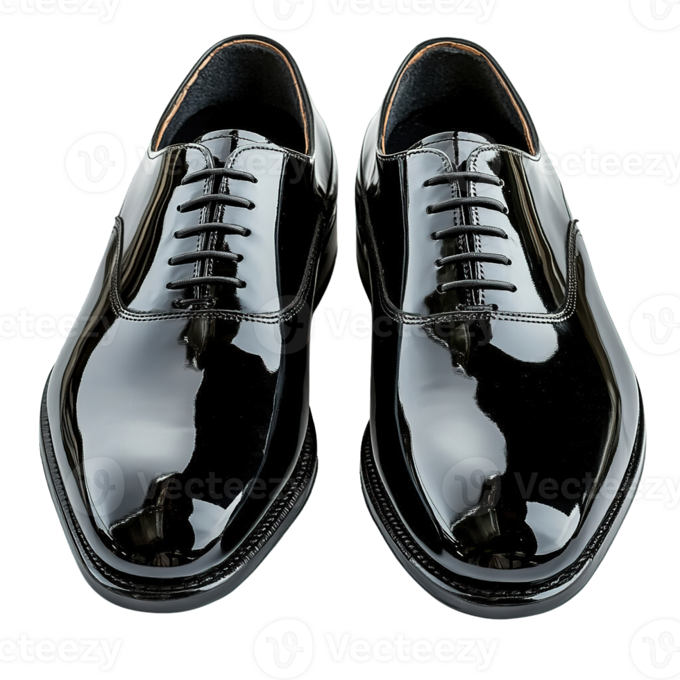 Classic Black Oxford Shoes in High-Gloss Finish Isolated on Transparent Background png