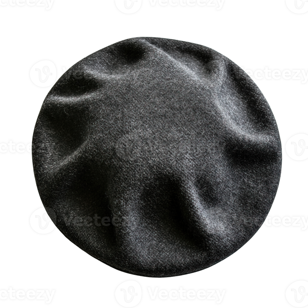 Stylish Black Wool Beret Close-Up Isolated on Transparent Background png
