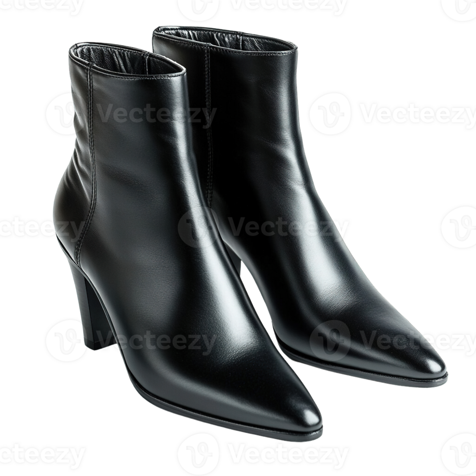 Elegant Black Leather Ankle Boots with a Chic and Modern Design Isolated on Transparent Background png