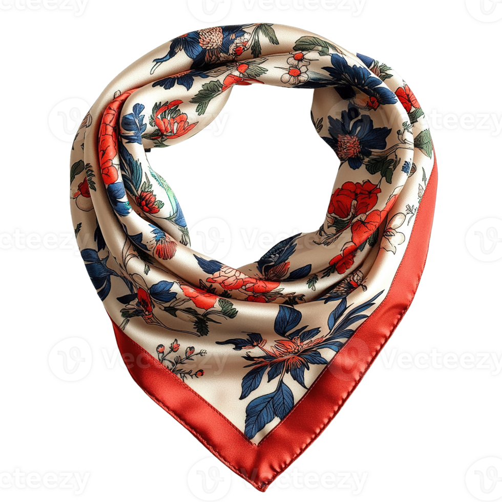 Elegant Silk Scarf with Vibrant Floral Print Isolated on Transparent Background png