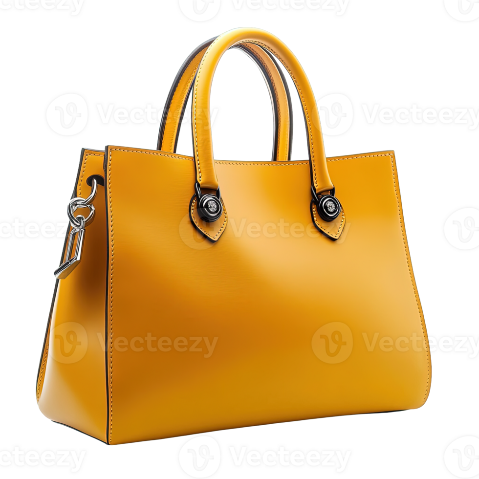 Luxury Mustard Yellow Handbag with Classic and Contemporary Designs Isolated on Transparent Background png