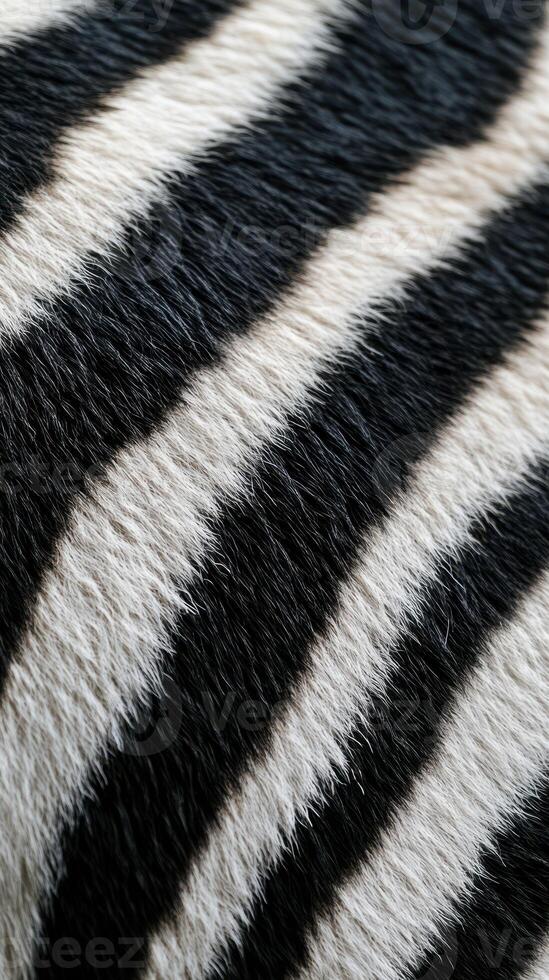 Close-up view of striped patterns on a zebra's fur highlighting the unique black and white coloration in natural habitat photo
