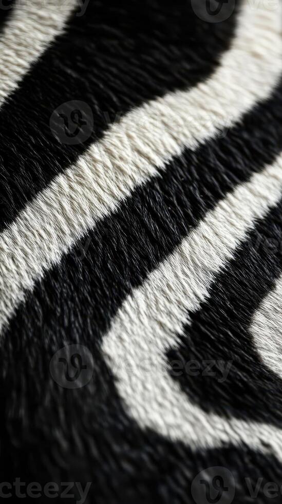 Close-up of zebra stripes showcasing intricate black and white patterns on the animal's fur in natural light photo