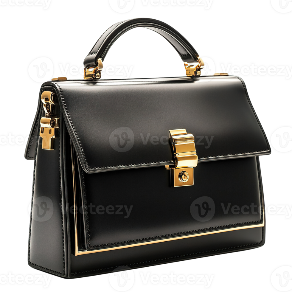 Sleek and Stylish Black Leather Purse with Gold Details Isolated on Transparent Background png