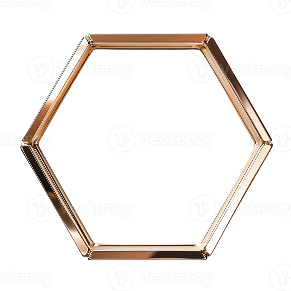 Shiny Metallic Hexagon Frames in Rose Gold Isolated on Transparent Background png