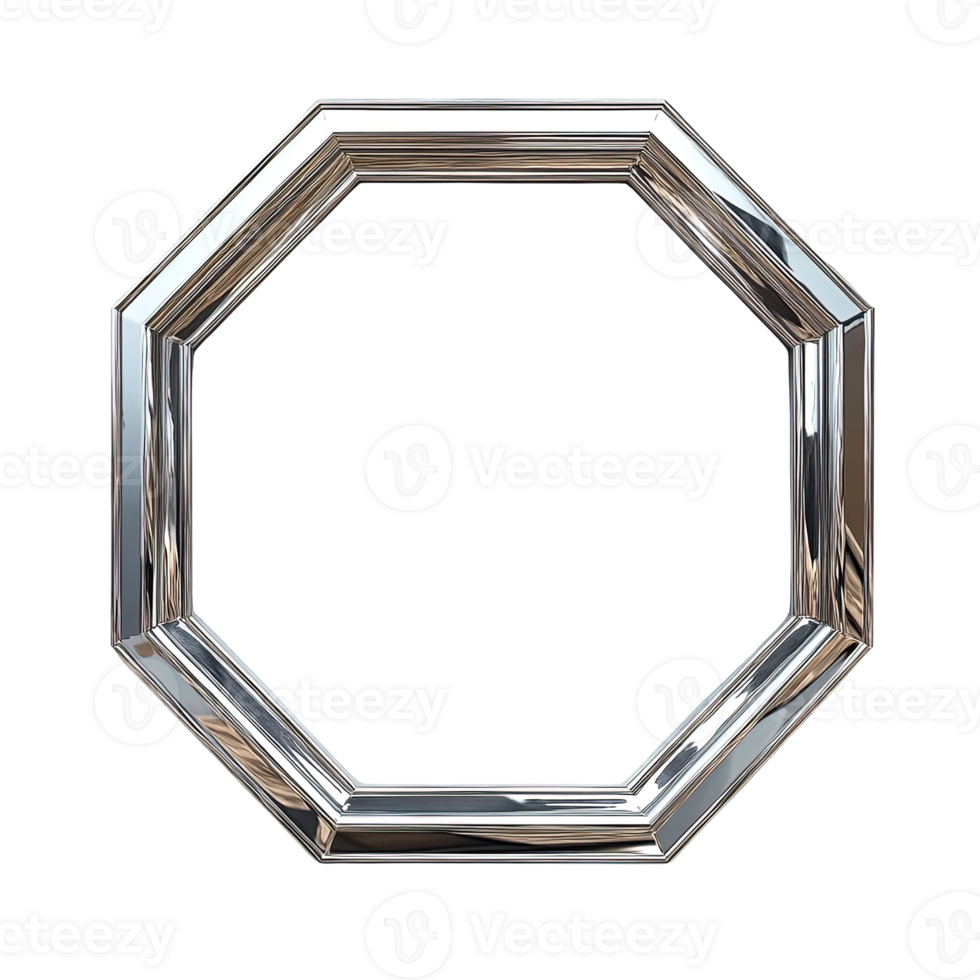 Minimalist Transparent Glass Frame with Unique Octagonal Shape and Shiny Silver Edges Isolated on Transparent Background png