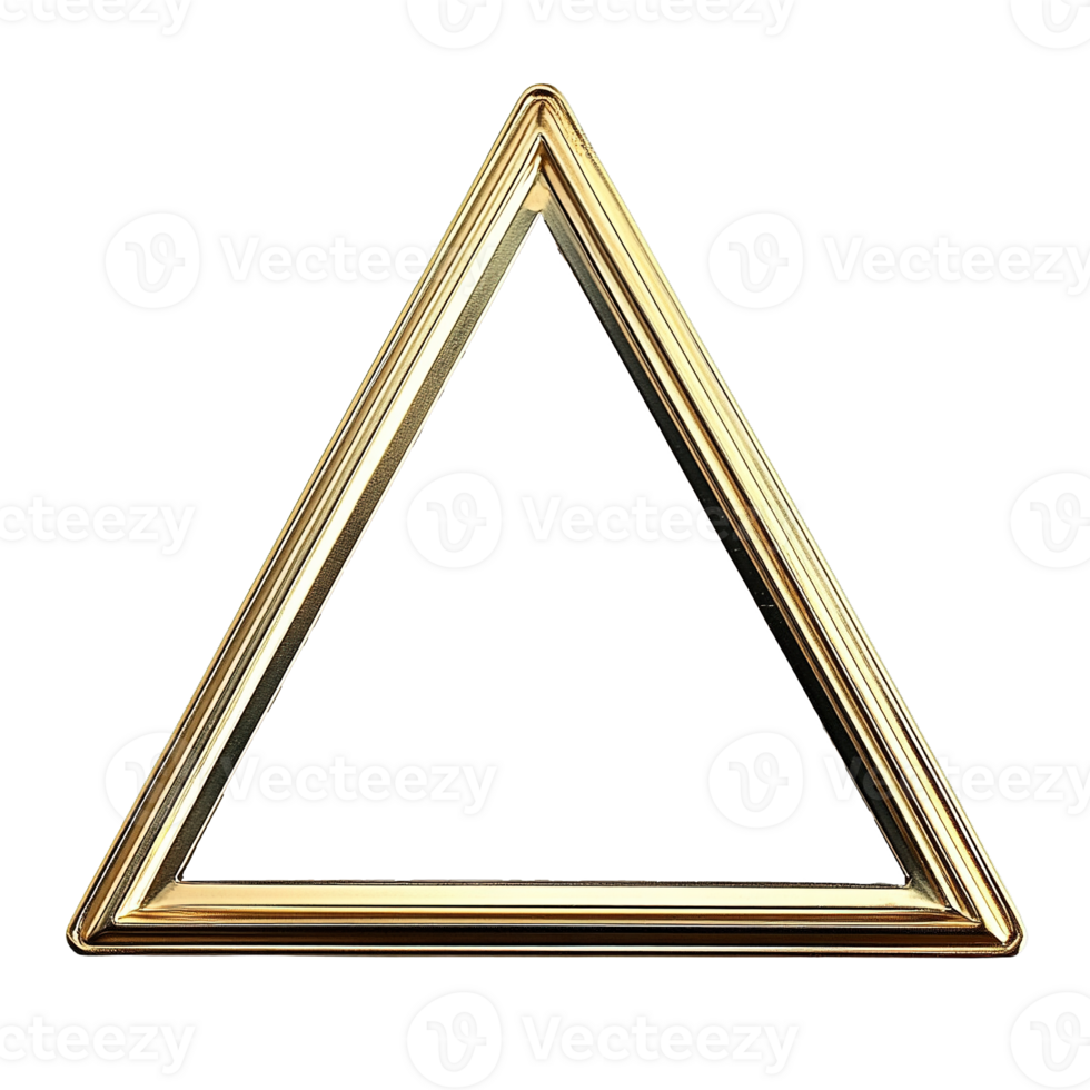 Sleek Geometric Triangle Photo Frame with Shiny Brass Borders Isolated on Transparent Background png