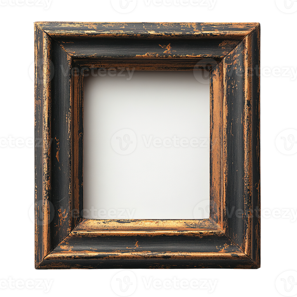 Old-Fashioned Rectangular Photo Frame with Weathered Bronze Detailing Isolated on Transparent Background png