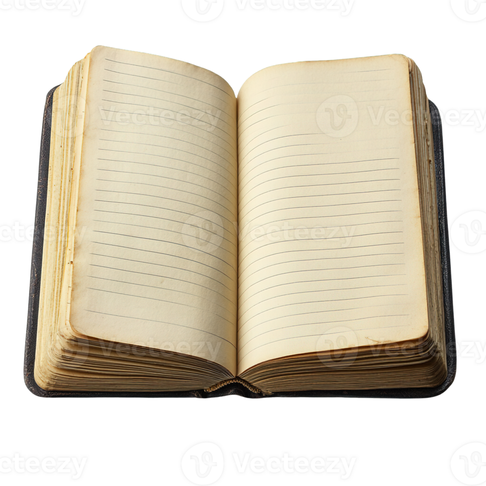 Antique Open Notebook with Lined Paper and Weathered Pages png