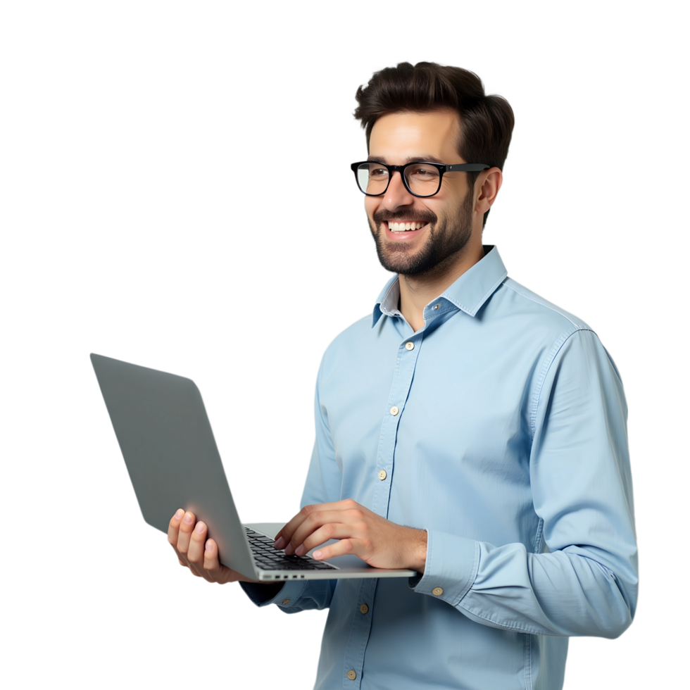 Happy Businessman with Laptop Perfect for Corporate Startup Branding png