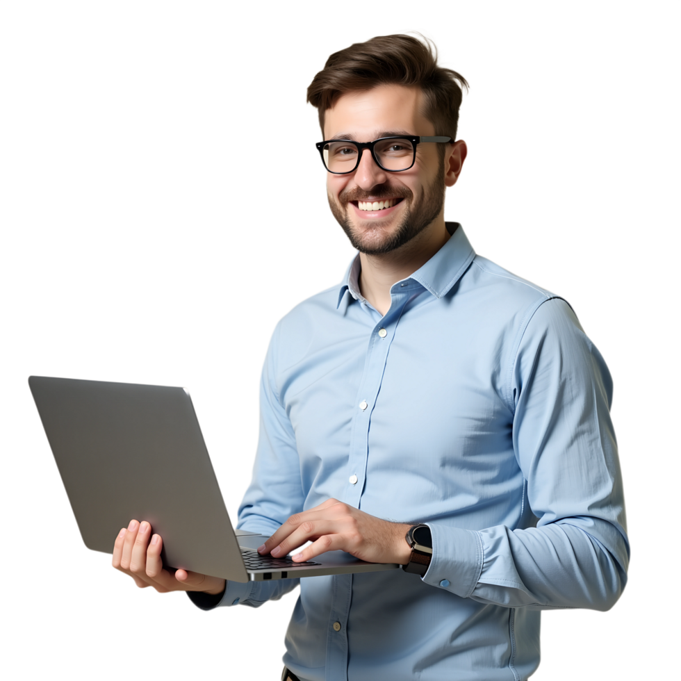 Young Entrepreneur Using a Laptop Productivity Technology Stock Photo png