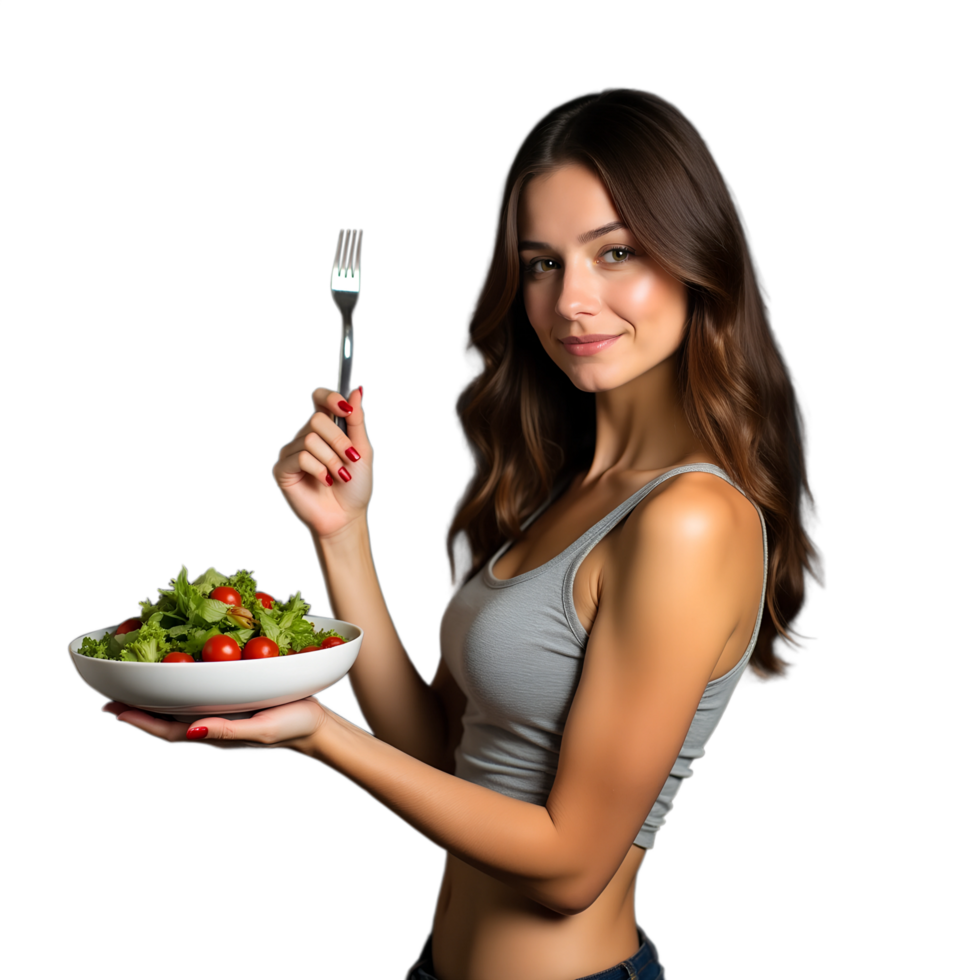 Balanced Diet Wellness Woman Holding a Bowl of Green Salad png
