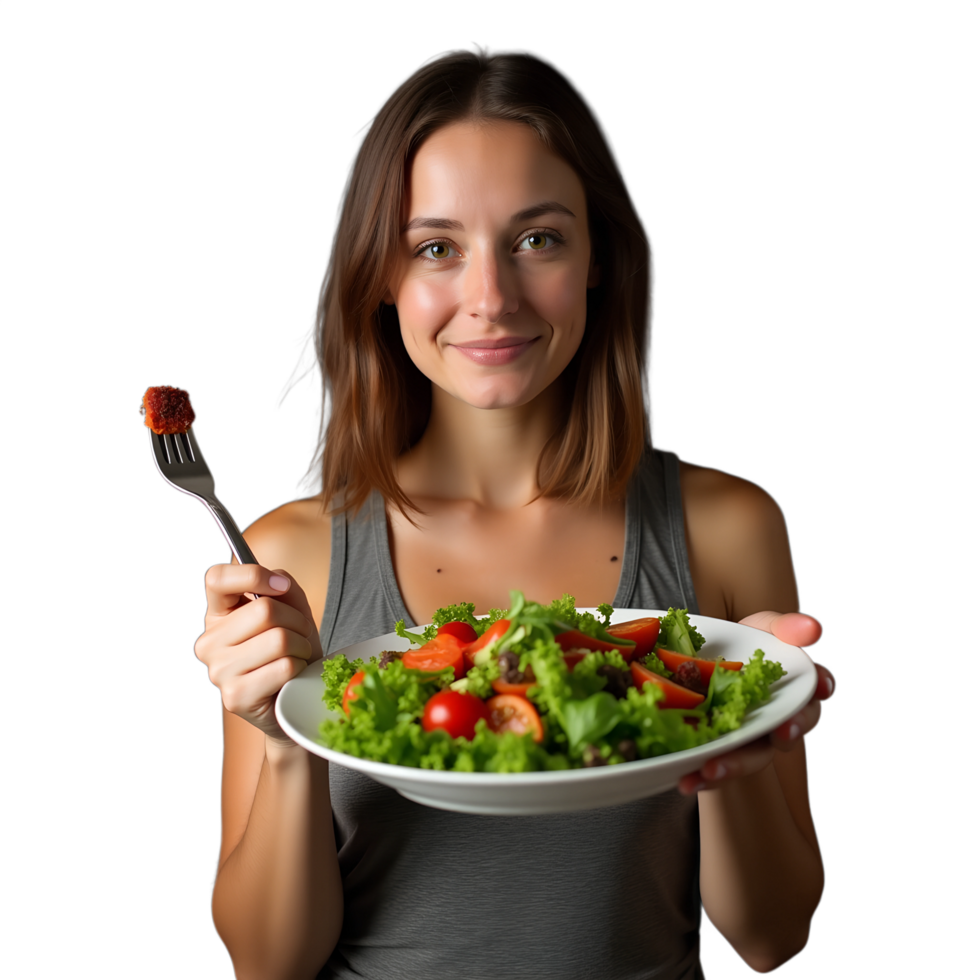 Healthy Lifestyle Stock Image Smiling Woman with a Plate of Salad png