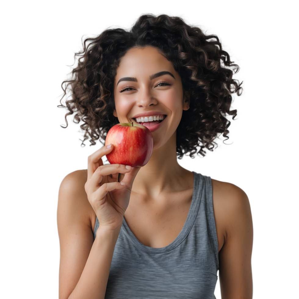 Fresh Happy Lifestyle Woman Eating an Apple with a Joyful Expression png