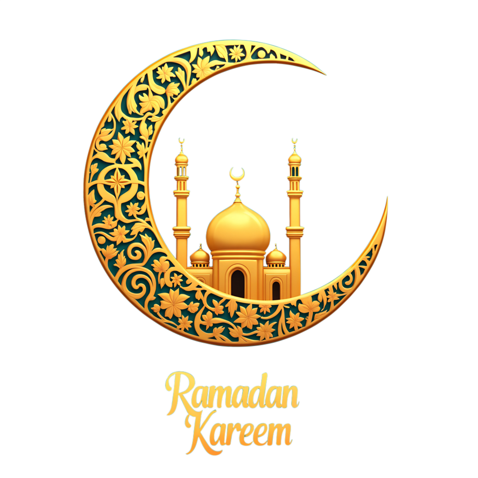 Elegant Ramadan Kareem Greeting with Crescent Moon Mosque png