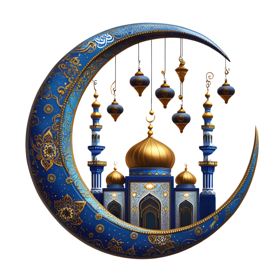 Islamic Calligraphy Art Crescent Mosque for Ramadan Eid png