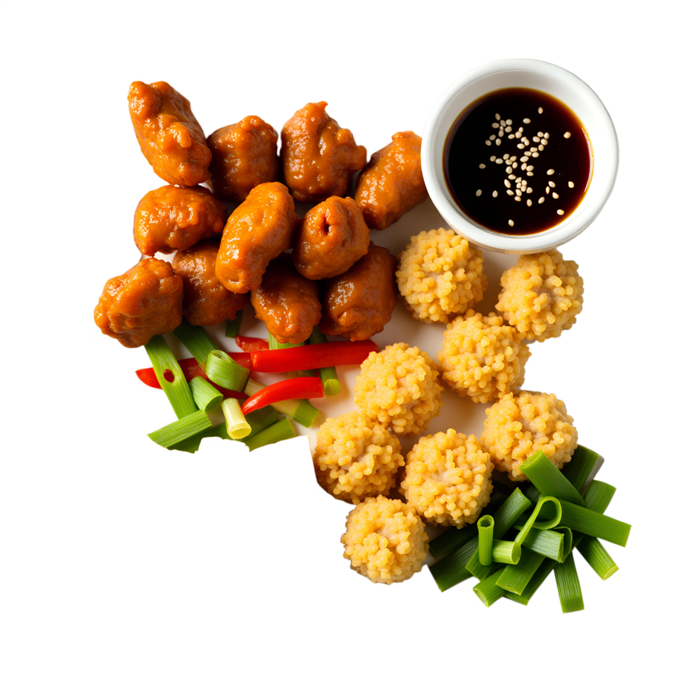 Mouthwatering Asian Finger Food Platter Feast of Flavors Textures png