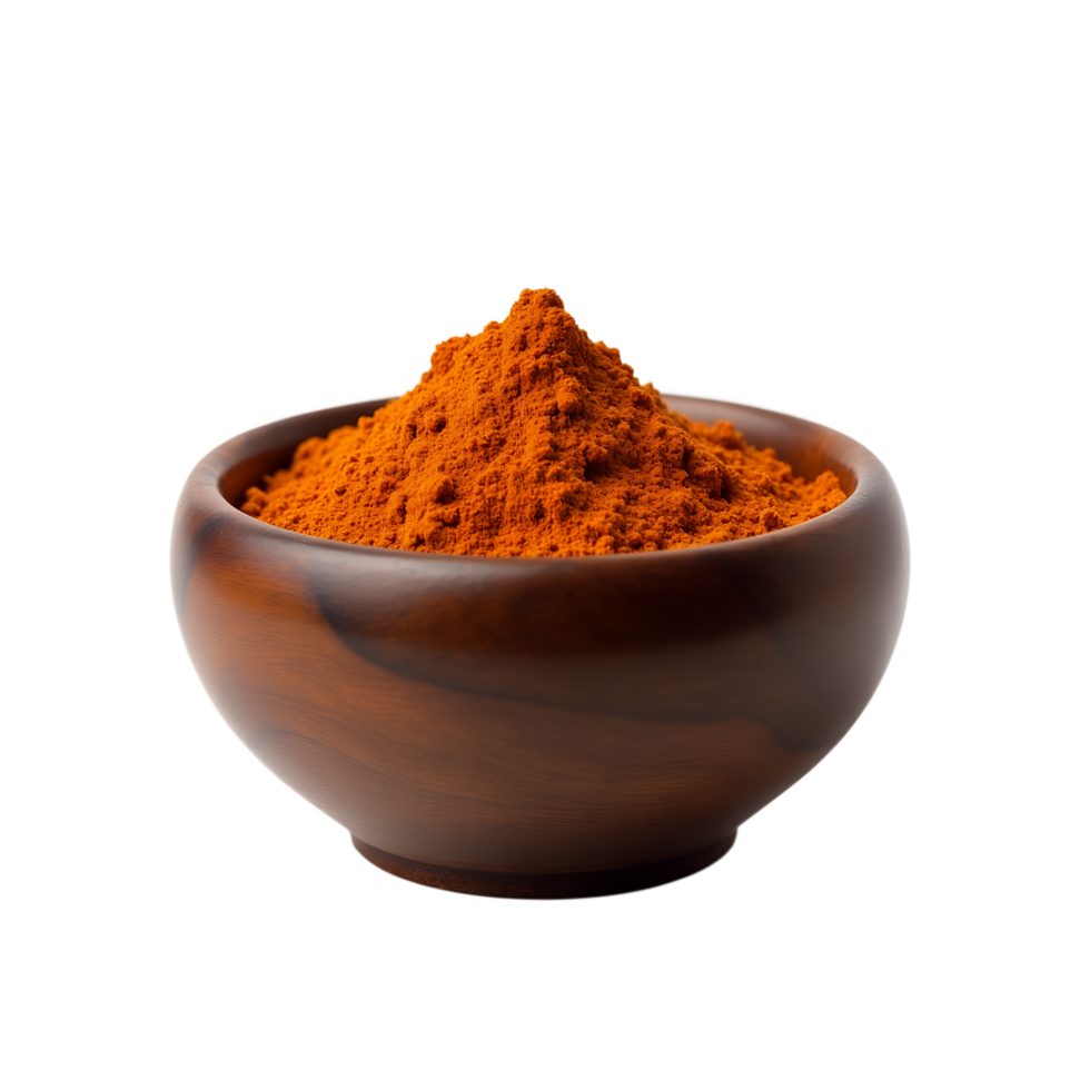 Golden Turmeric in Elegant Wooden Bowl Perfect for Ayurvedic Herbal Branding png