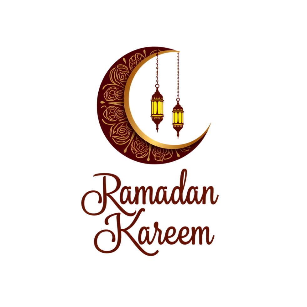 Beautiful Ramadan Kareem Calligraphy with Crescent Moon Lights png