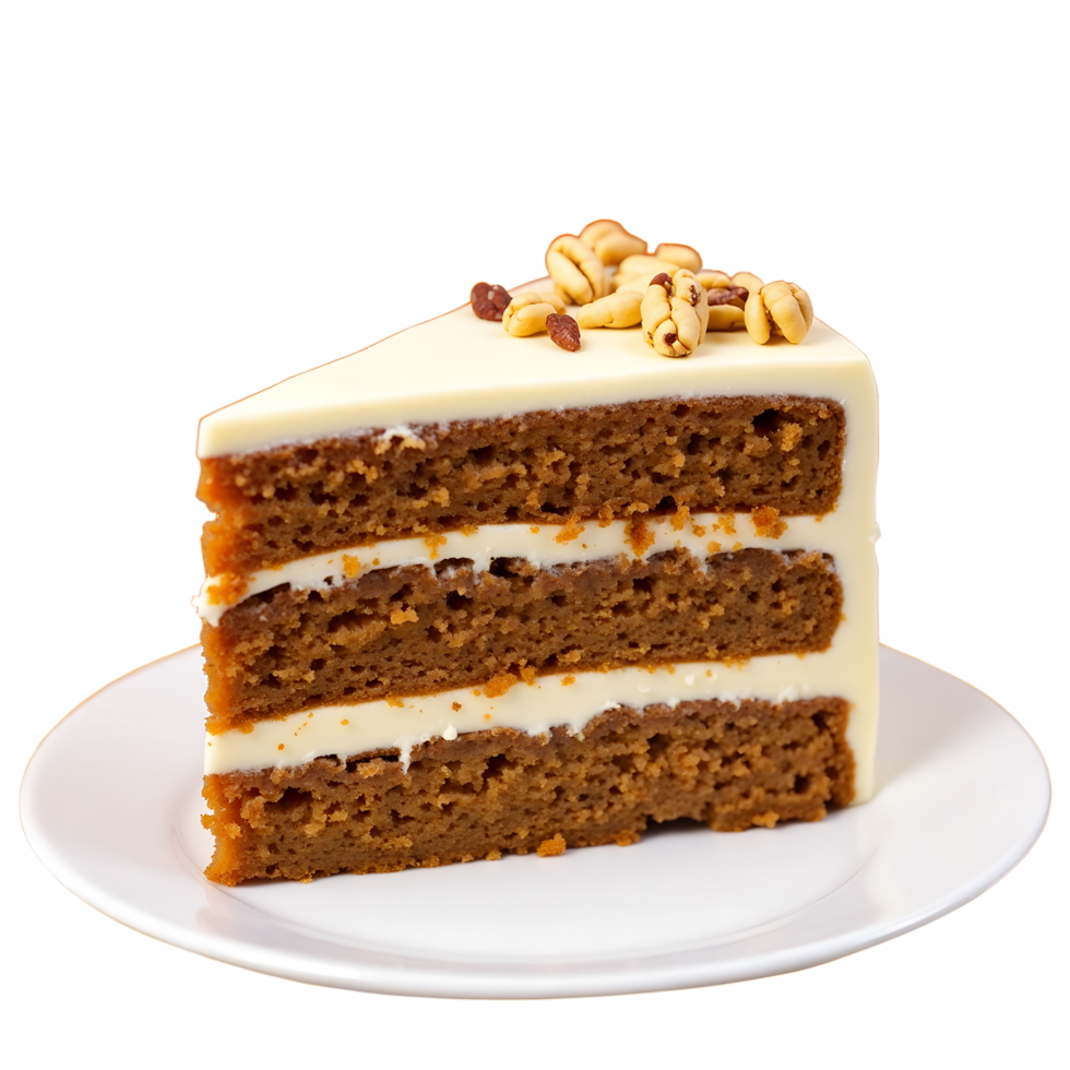 Close-Up of Moist Carrot Cake with Frosting Ideal for Menu Recipe Designs png
