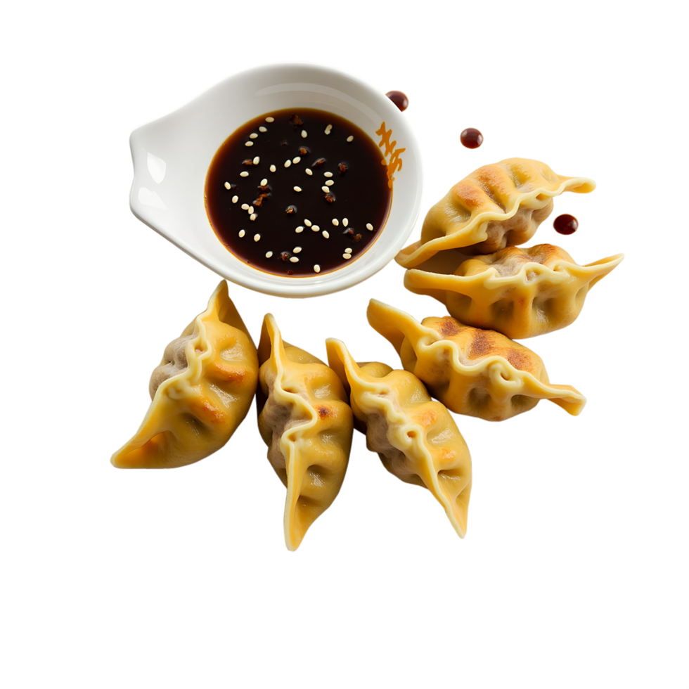 Delicious Pan-Fried Dumplings with Teriyaki Sauce High Quality Food Image png