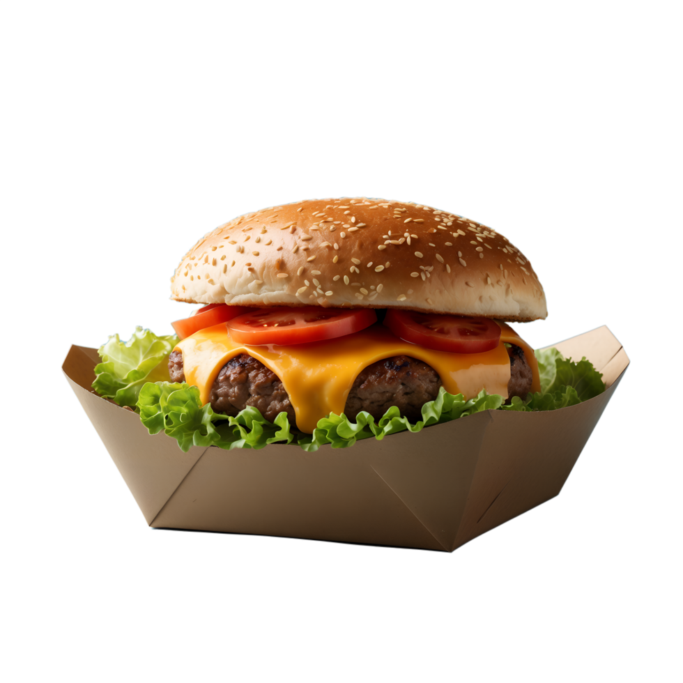 Delicious Cheeseburger in a Takeout Box High Quality Food Photography png