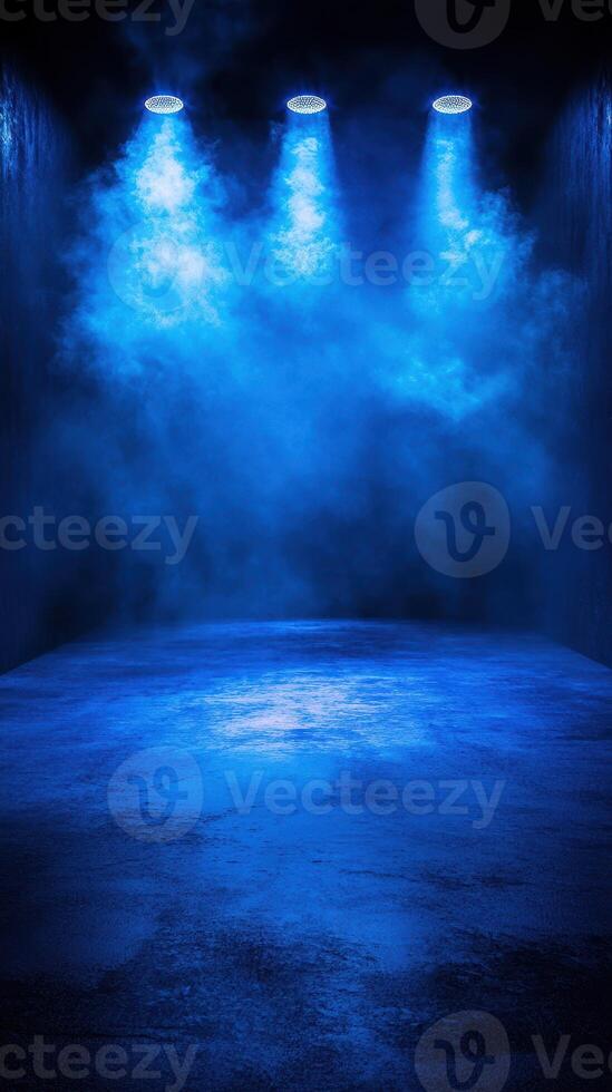 Dramatic blue lighting enhances an atmospheric performance space with fog and shadows for captivating events photo