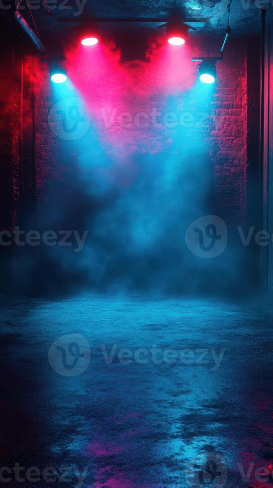 Colorful lights illuminate a foggy club environment during a nighttime event in an underground venue photo