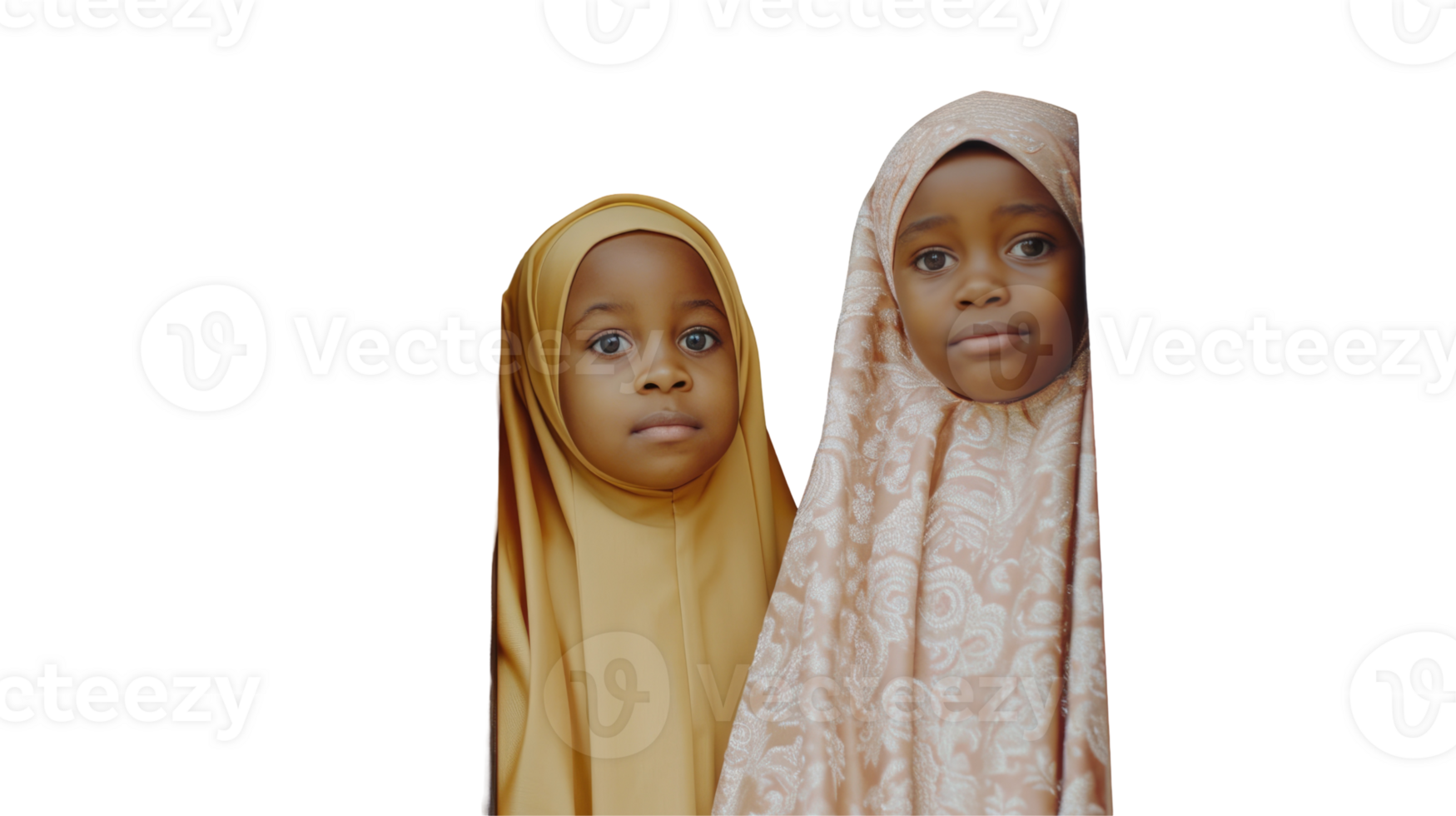 Two young girls wearing headscarves and standing next to each other png