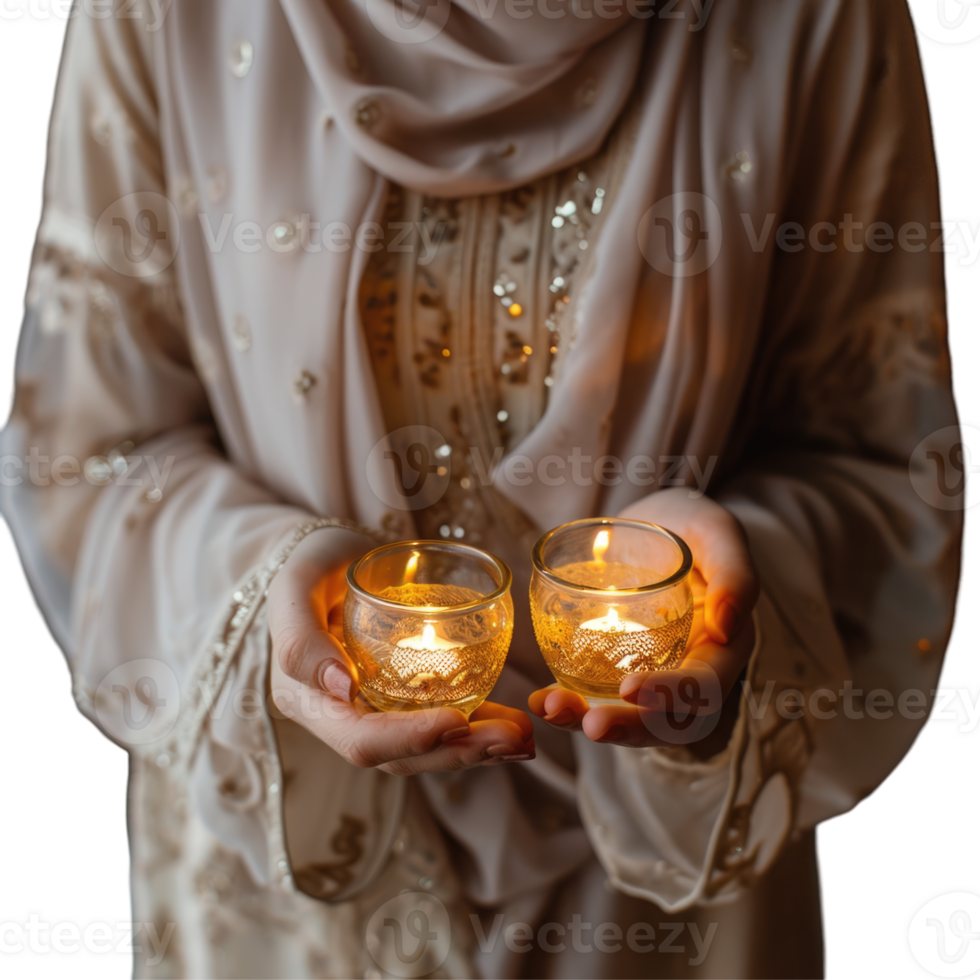 Muslim woman holding candles png