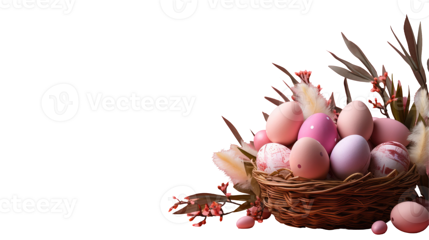 Easter eggs in a basket on a black background png
