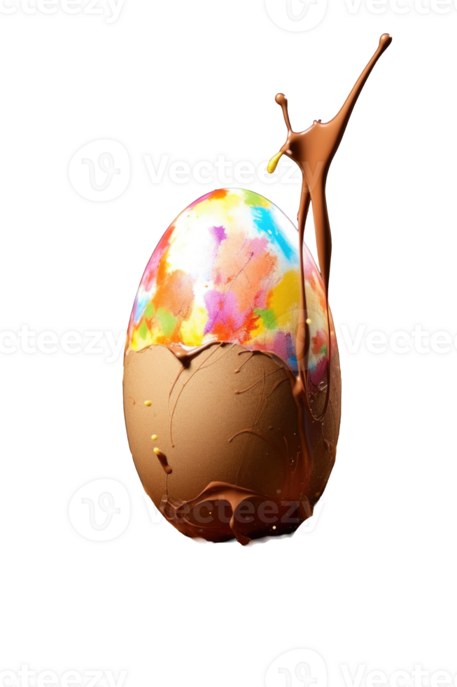 A colorful egg with chocolate splashed on it png