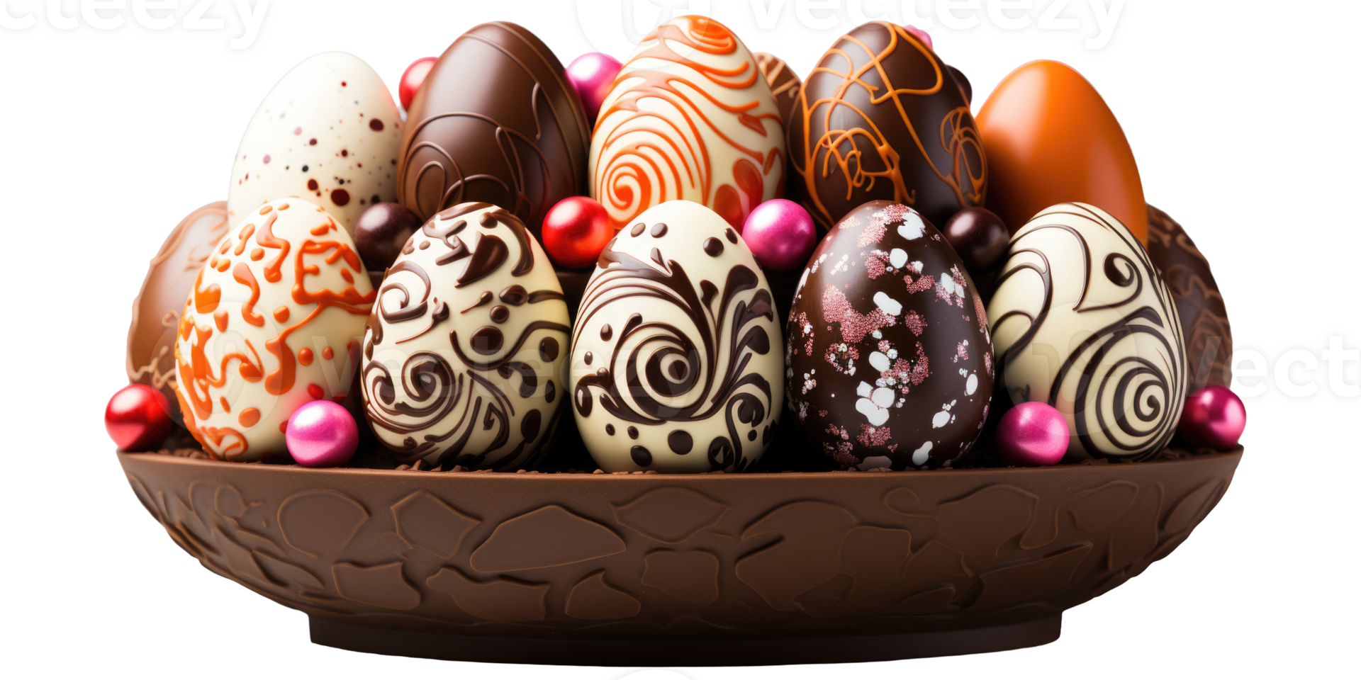 A large bowl filled with chocolate eggs png