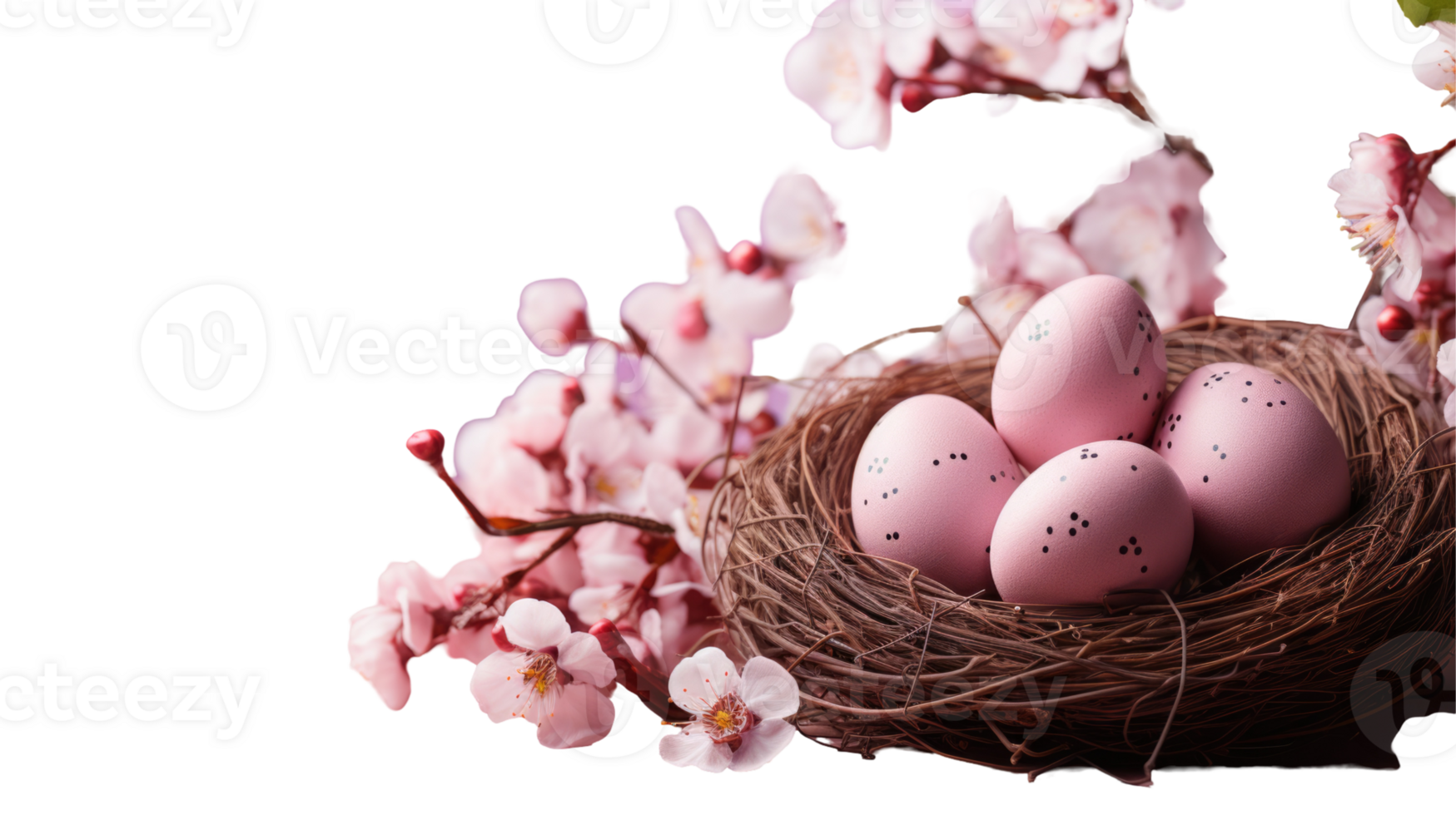 Easter egg in nest with pink flowers png