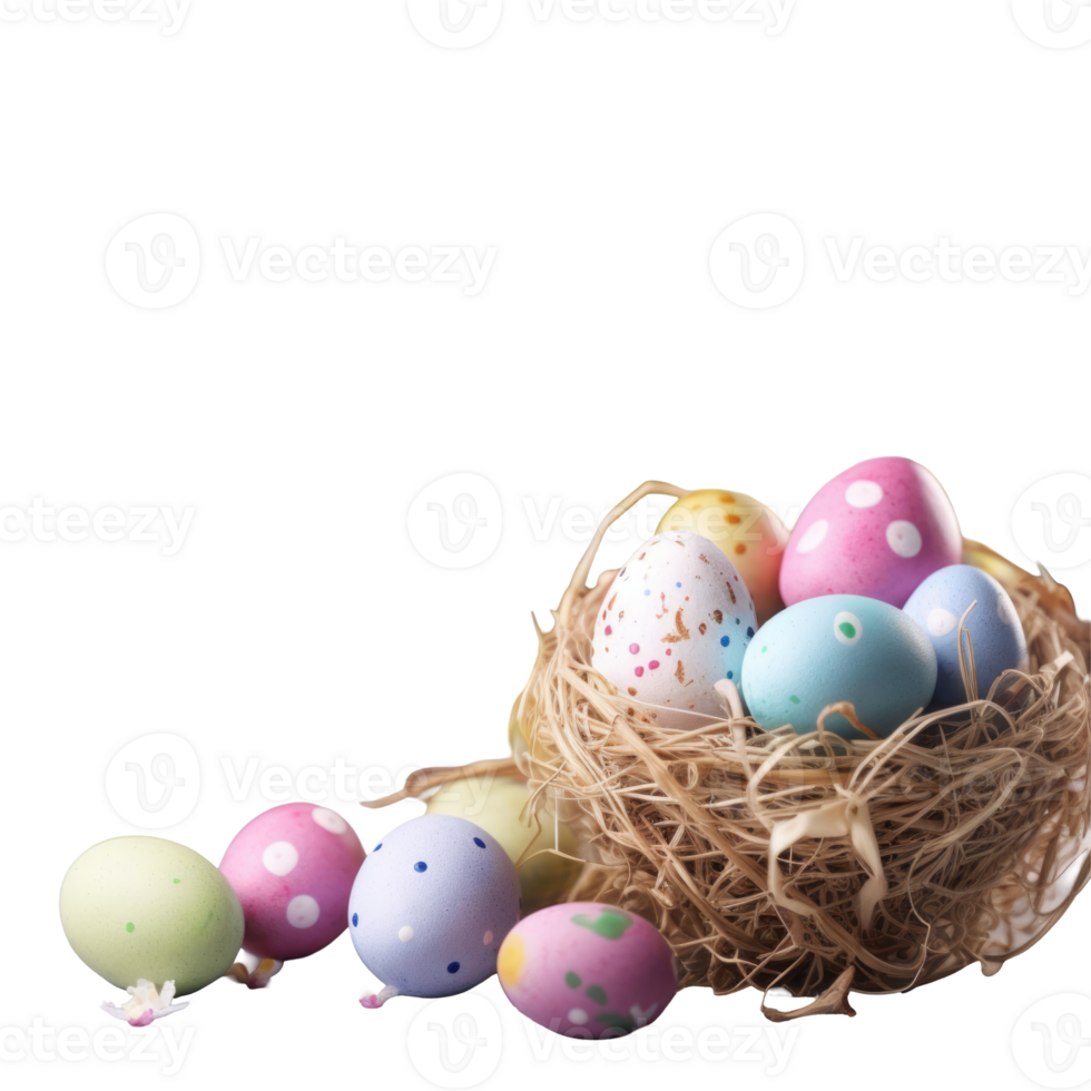 Easter eggs in a nest on a black background png