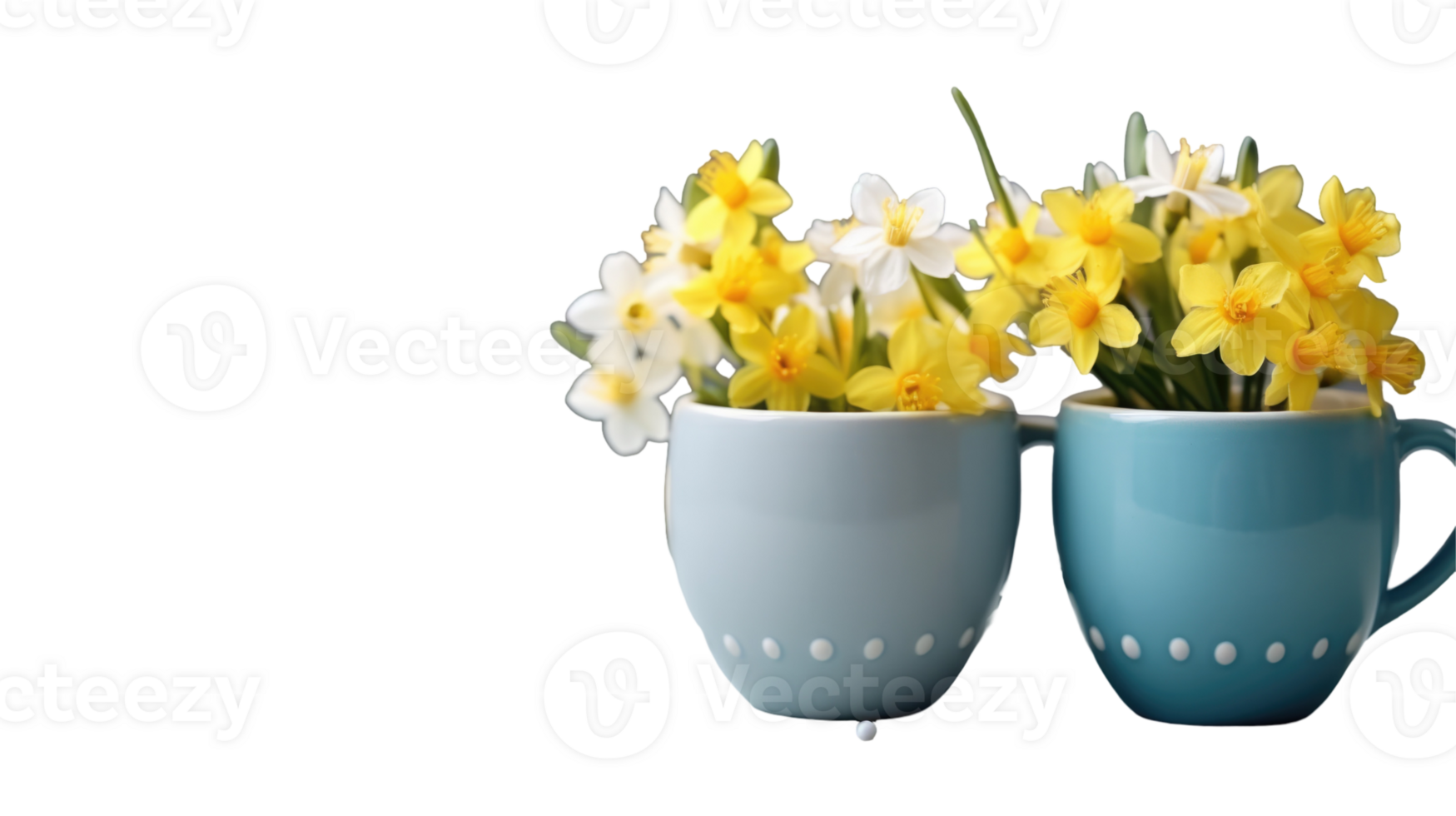 Two blue cups with yellow flowers in them png