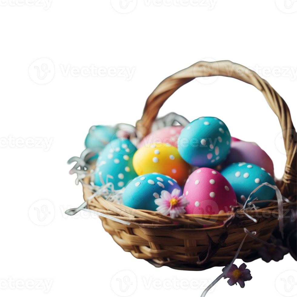 Easter eggs in basket on black background png
