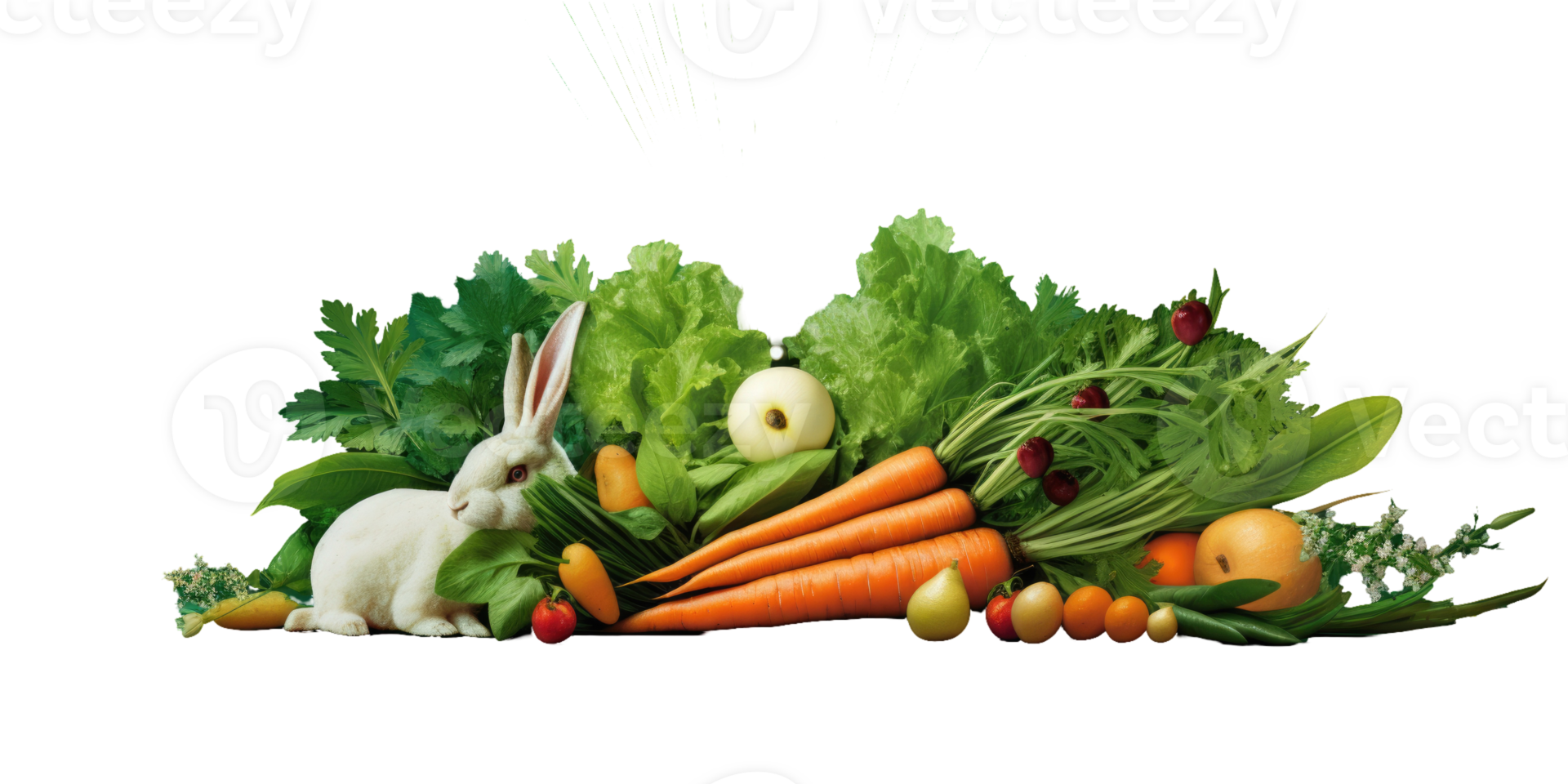 A rabbit and carrots are sitting on top of a pile of vegetables png
