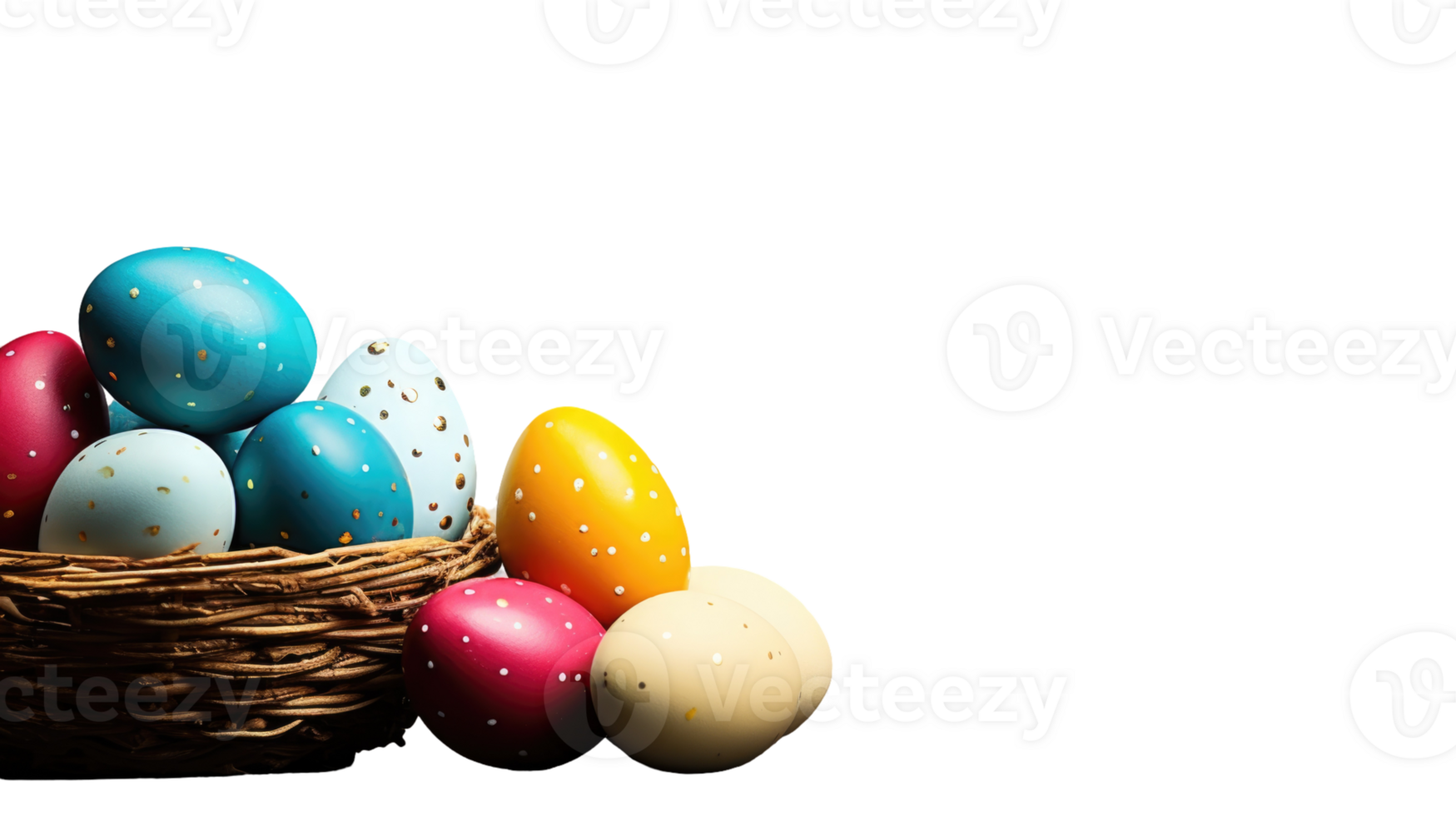 Easter eggs in a basket on a black background png