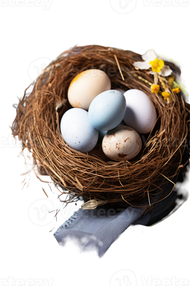 A nest with four eggs in it png