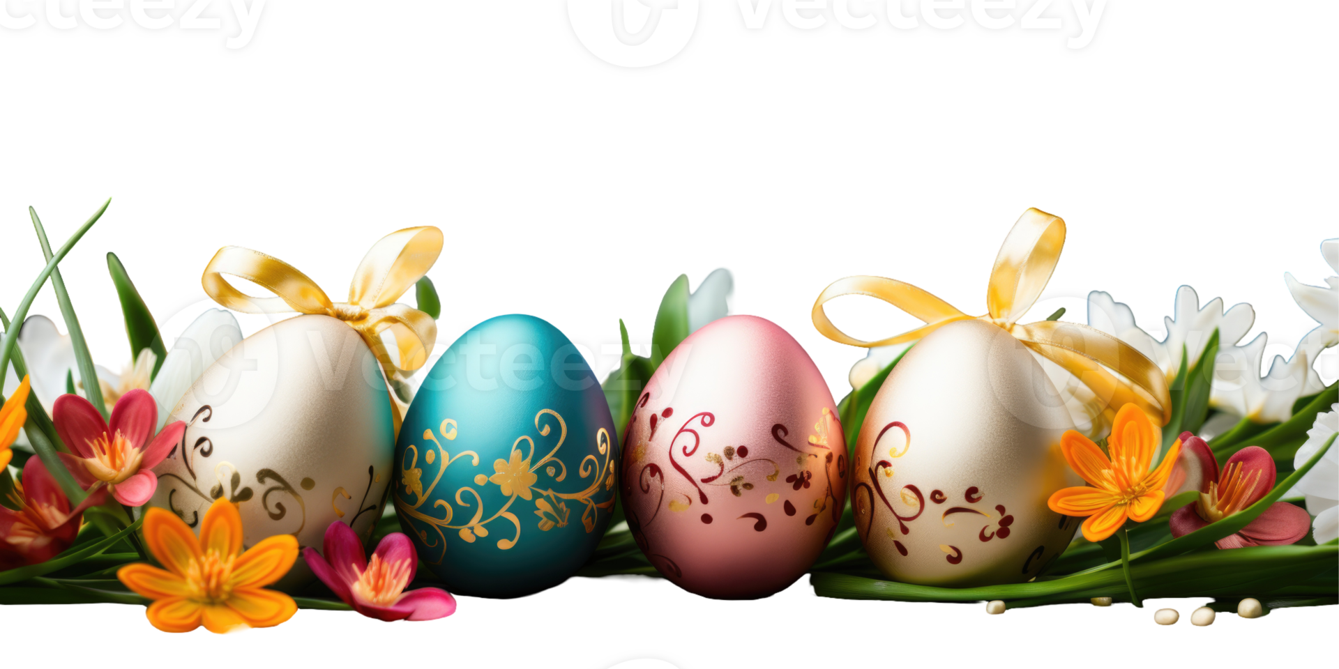Easter eggs with flowers and flowers on black background png