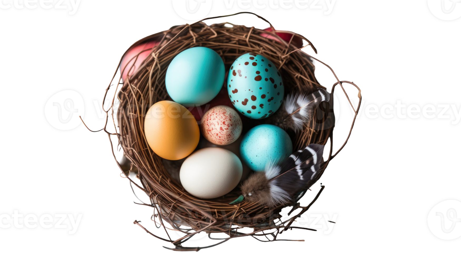 Colorful eggs in a bird's nest on a black background png