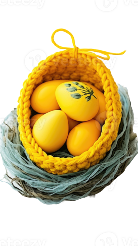 A basket with yellow eggs in it png