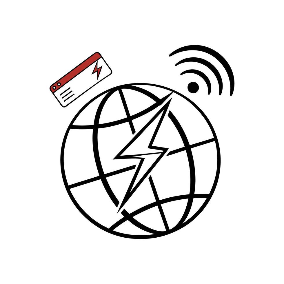 A globe with a lightning bolt and a wifi symbol vector