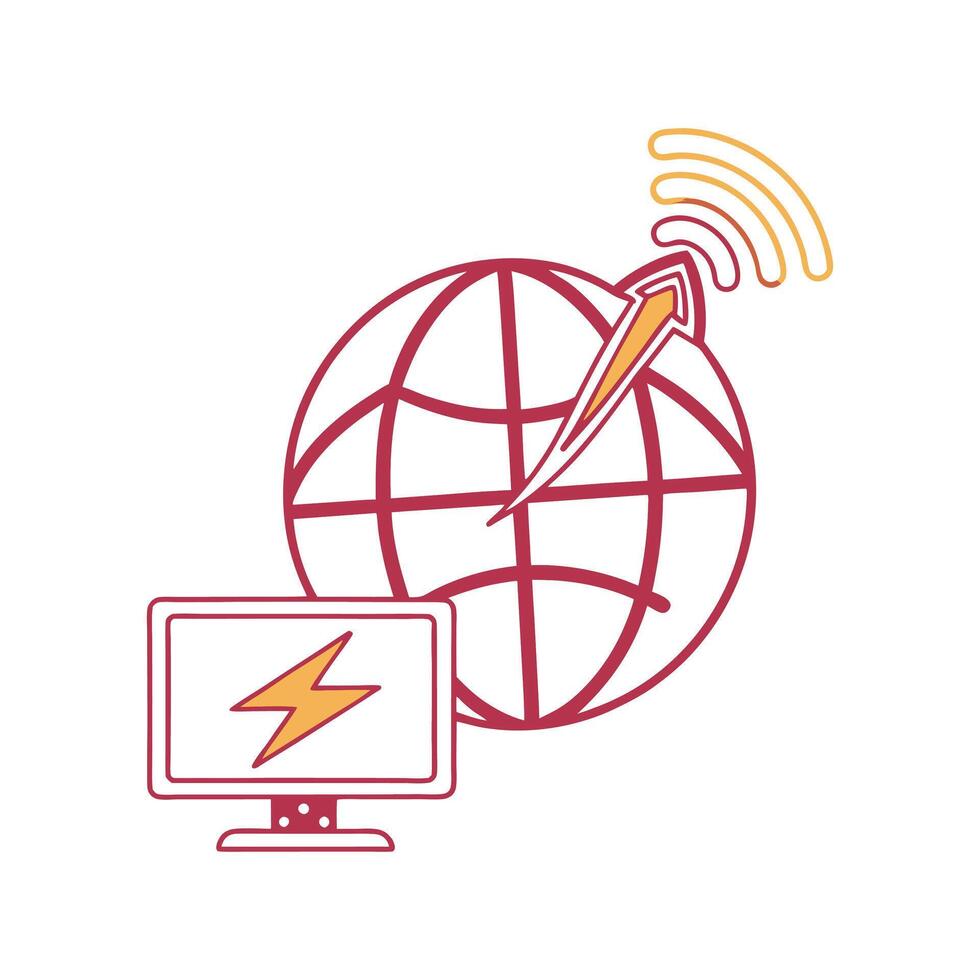A globe with a lightning bolt and a computer vector