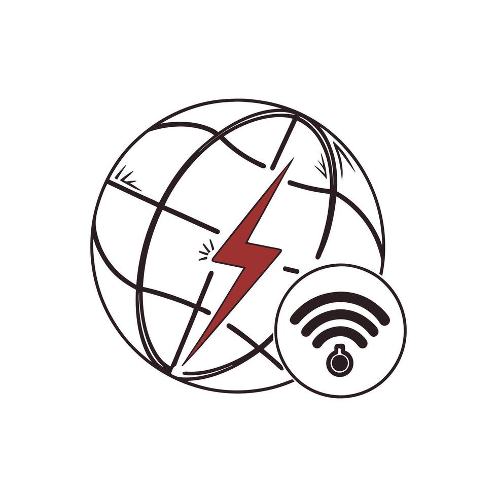 A globe with a wifi symbol and a lightning bolt vector