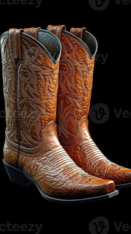 High-quality handcrafted leather cowboy boots with detailed stitching, showcasing western style and craftsmanship photo